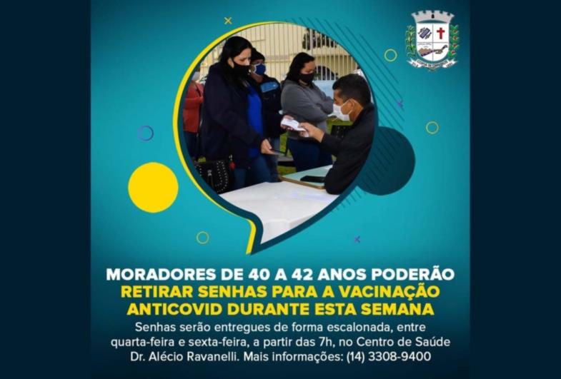 Moradores de 40 a 42 anos poderão retirar senhas para a vacinação antiCovid esta semana