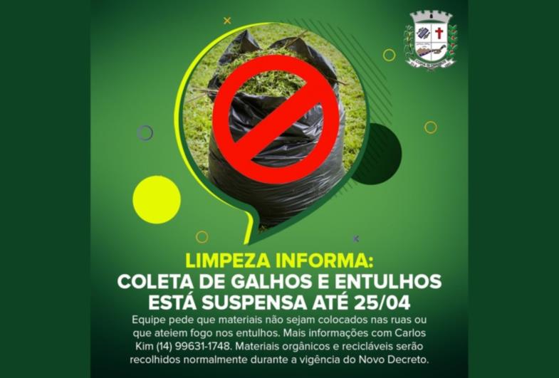 Limpeza Informa: Coleta de galhos e entulhos está suspensa até 25/04