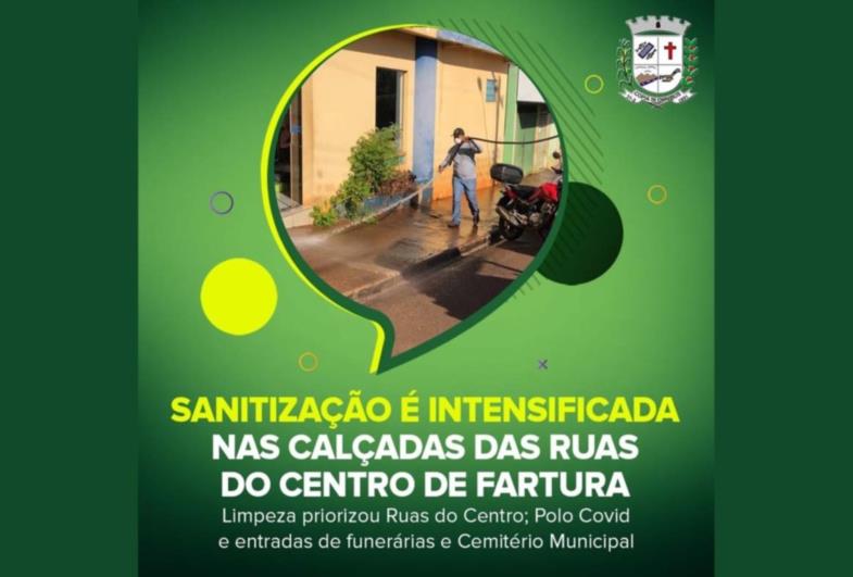 Sanitização é intensificada nas calçadas das ruas do Centro de Fartura