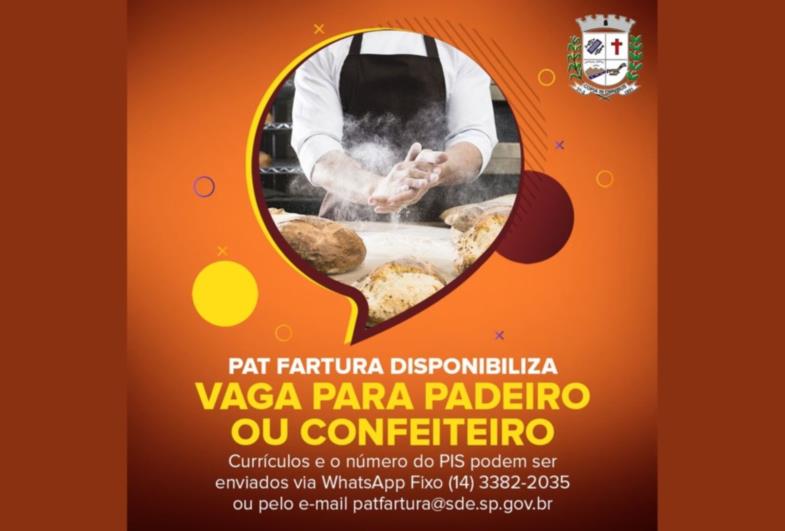 PAT Fartura disponibiliza vaga para Padeiro ou Confeiteiro
