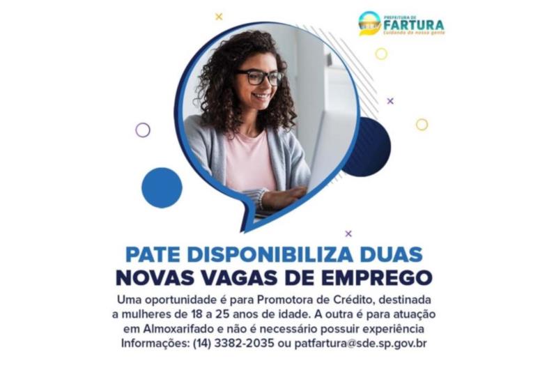 PATE disponibiliza duas novas vagas de emprego