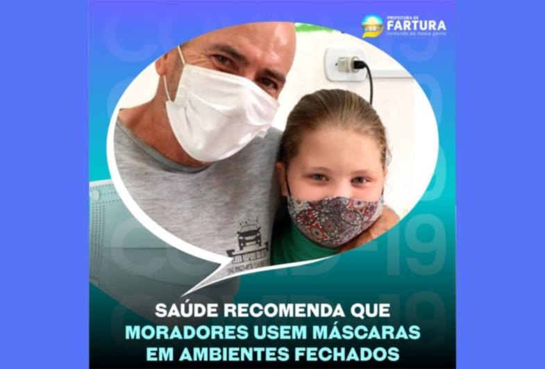 Saúde de Fartura recomenda que moradores usem máscaras em ambientes fechados