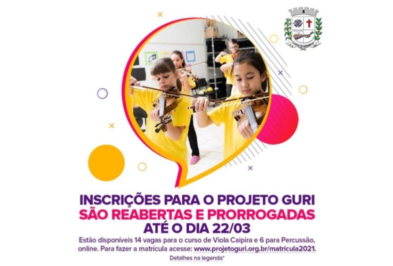 Inscrições para o Projeto Guri são reabertas e prorrogadas até 22/03