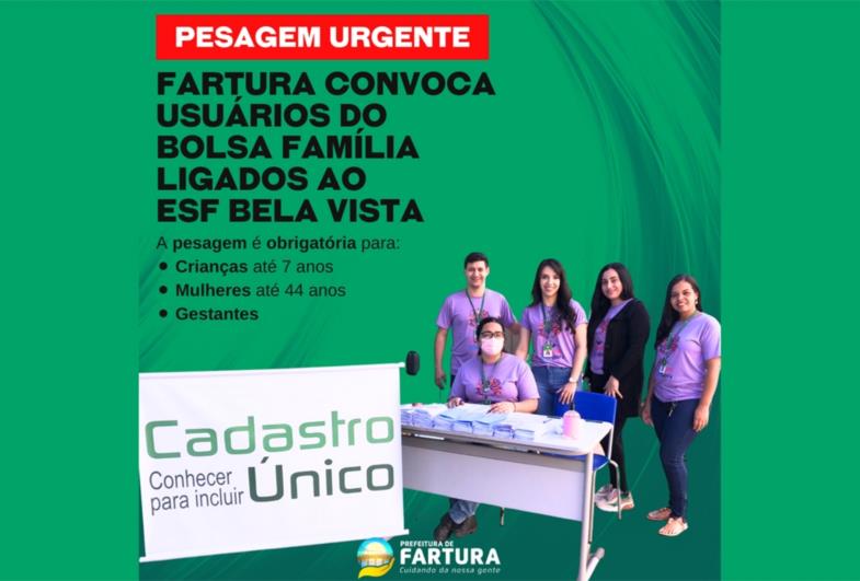 Prefeitura convoca usuários do Bolsa Família dos bairros do ESF Bela Vista para pesagem urgente