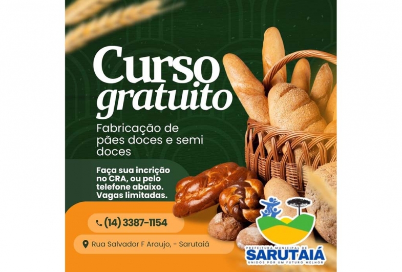 Sarutaiá abre inscrições para curso de pães doces e semidoces em parceria com o Senai