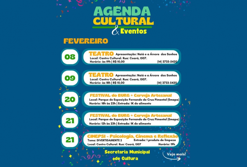 Confira a agenda cultural do mês de fevereiro em Avaré