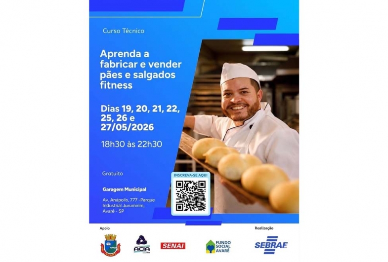 Curso de fabricação e venda de pães e salgados fitness está com inscrições abertas em Avaré