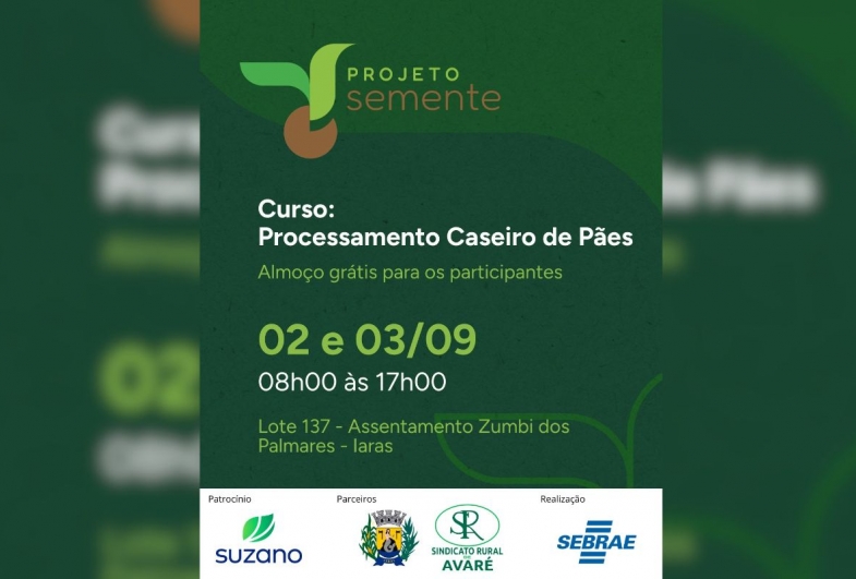 Iniciativa do Sebrae-SP abre inscrições para cursos gratuitos de panificação, doces e processamento de frutas em Iaras 