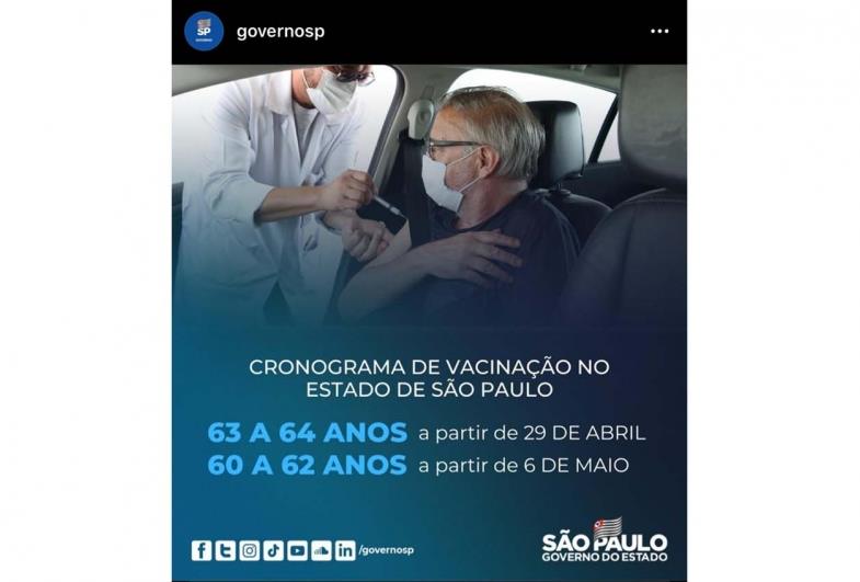 IDOSOS DE 63 E 64 ANOS SERÃO VACINADOS NO PRÓXIMO 29 DE ABRIL E 60 A 62 ANOS DIA 6 DE MAIO