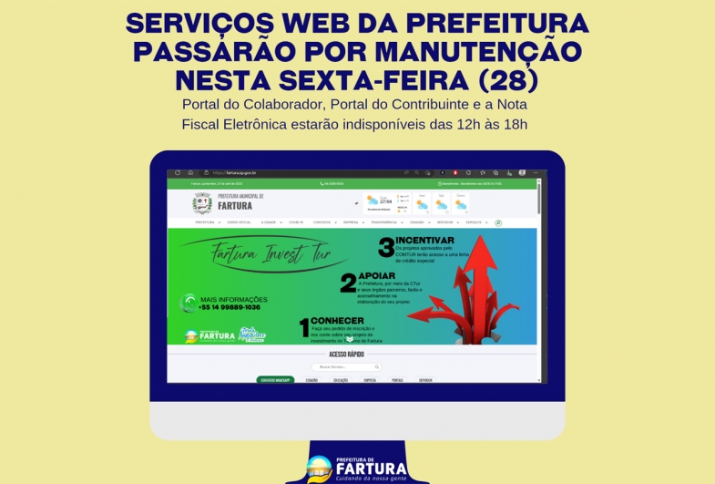 Serviços web do sistema informatizado da Prefeitura passarão por manutenção nesta sexta (28)