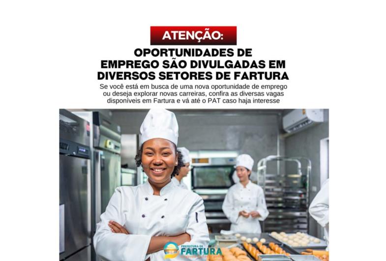 Atenção: oportunidades de emprego são divulgadas em diversos setores de Fartura