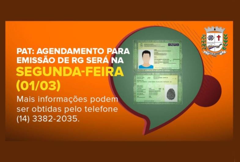 Agendamento para emissão de RG será na próxima segunda-feira (01/03)