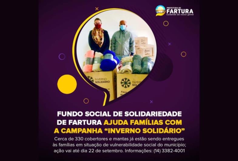 Fundo Social de Solidariedade de Fartura ajuda famílias com a Campanha “Inverno Solidário”