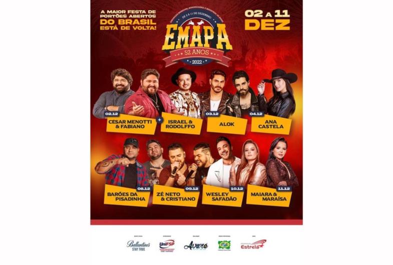 Grandes shows gratuitos são destaque na 52ª Emapa em Avaré