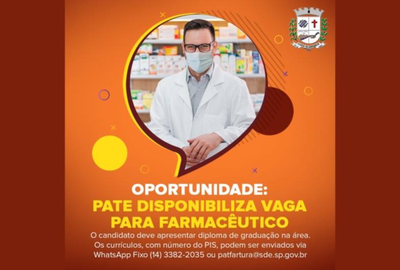 Oportunidade: PATE disponibiliza vaga para farmacêutico