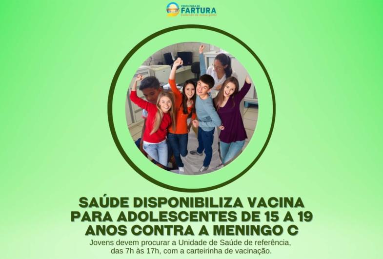 Saúde disponibiliza vacina para adolescentes de 15 a 19 anos contra a Meningo C