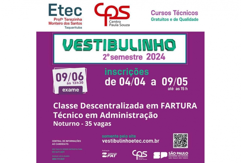 Curso Técnico em Administração da Etec em Fartura está com Matrículas Abertas