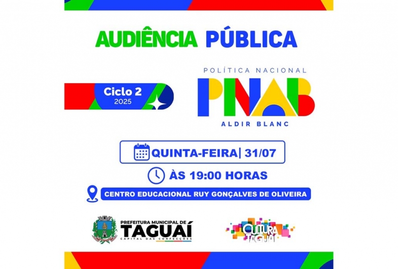 Prefeitura de Taguaí convida artistas para audiência da Lei Aldir Blanc - Ciclo II