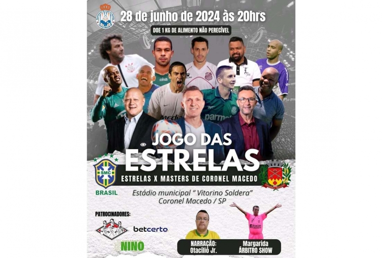 Jogo das Estrelas do futebol acontece em Coronel Macedo nesta sexta 