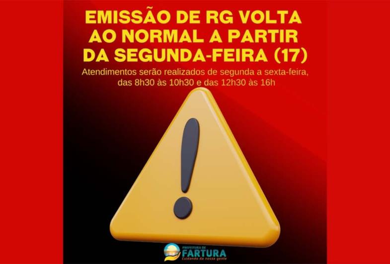 Emissão de RG volta ao normal a partir da segunda-feira (17)