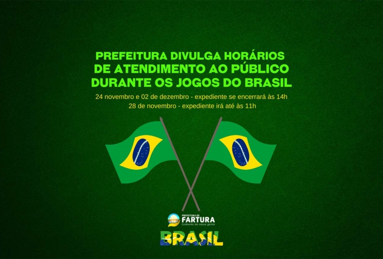 Prefeitura divulga horários de atendimento ao público durante os jogos do Brasil