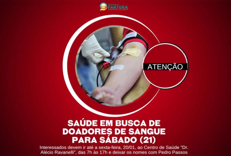 Saúde de Fartura está em busca de doadores de sangue para sábado (21)