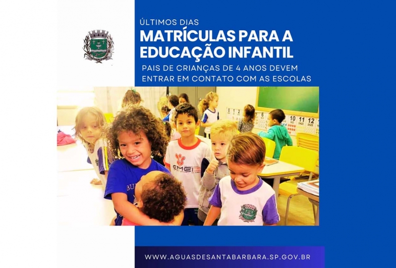 Matrículas abertas para Educação Infantil em Águas de Santa Bárbara até 30 de novembro