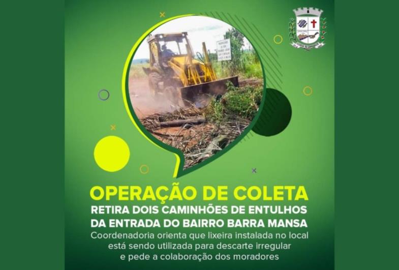 Meio Ambiente: Operação de coleta retira dois caminhões de entulhos da entrada do bairro Barra Mansa