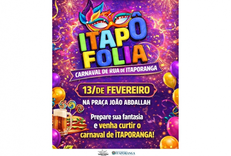 Itaporanga realiza Itapô Folia 2026 com programação para toda a família