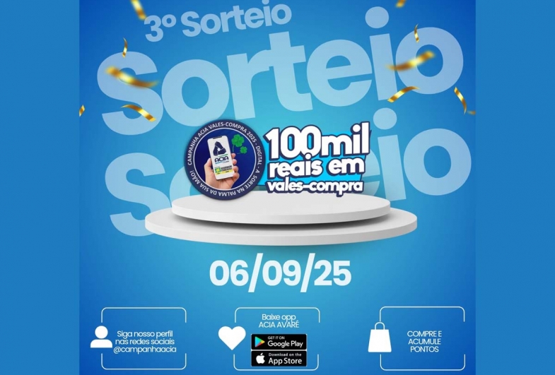 Terceiro sorteio da Campanha Vales-Compra 2025 acontece neste sábado (6) em Avaré