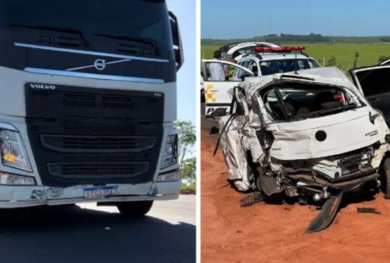 Passageiro morre em acidente entre carro de grupo de estudantes que voltava de formatura e caminhão