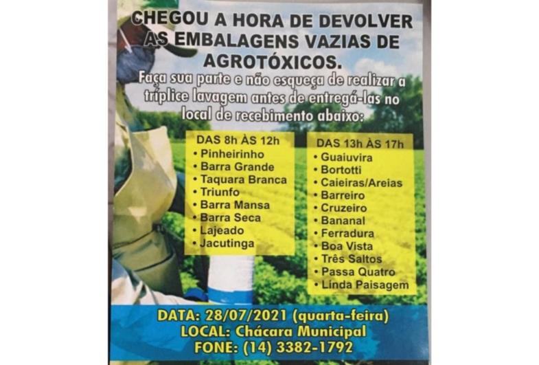 Fartura realiza campanha de devolução de embalagens vazias de agrotóxicos 