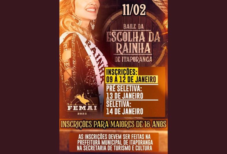 Inscrições abertas para concorrer a Rainha da Festa de Itaporanga