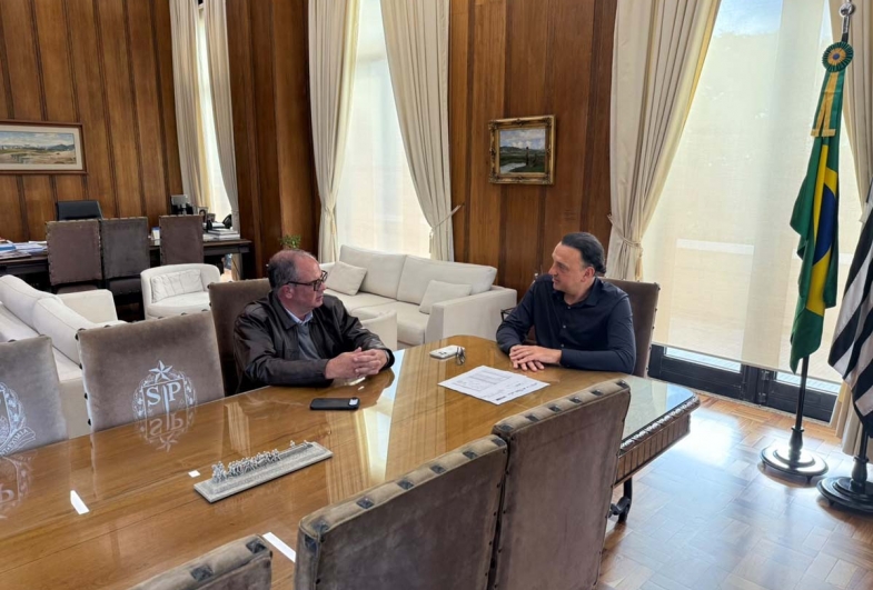 Prefeito Marcão do Haras e vice-governador Felicio  Ramuth em reunião no Palácio dos Bandeirantes