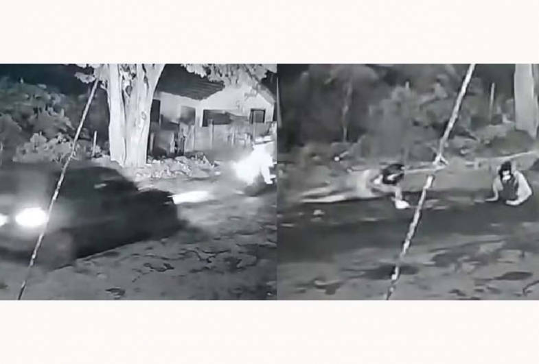 Motorista de carro na contramão foge após bater em moto e derrubar duas mulheres em Cerqueira César 