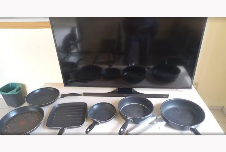 Três homens furtaram uma TV Samsung, um secador de cabelo, 10 assadeiras de bolo e oito panelas em Avaré — Foto: Reprodução/Polícia Civil
