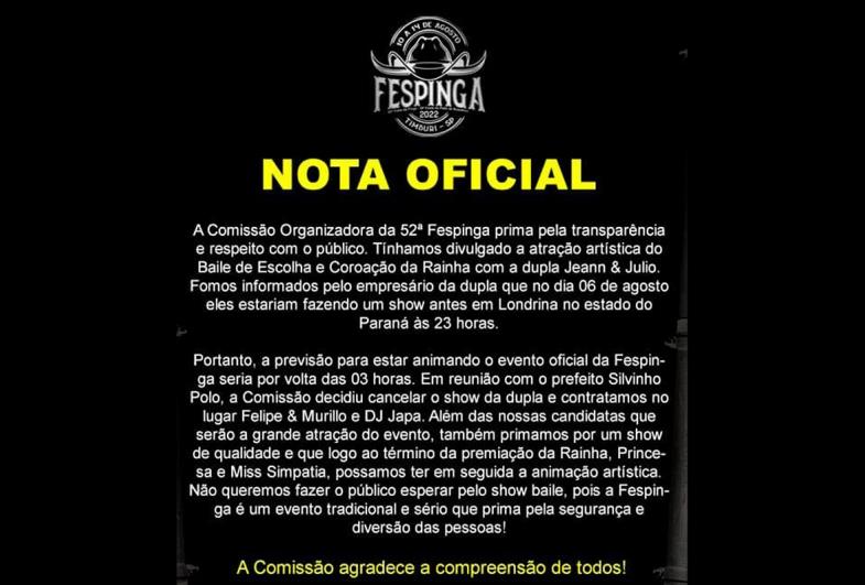 Nota Oficial Fespinga 2022