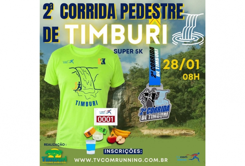 Participe da 2ª Corrida Pedestre de Timburi, 5K, em Timburi, SP, no dia 28/01/2024, às 08h.