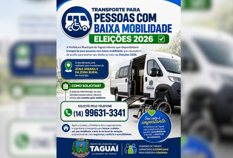 Taguaí disponibilizará transporte para pessoas com baixa mobilidade nas eleições