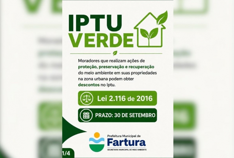 IPTU Verde oferece descontos para moradores  de Fartura que adotam práticas sustentáveis