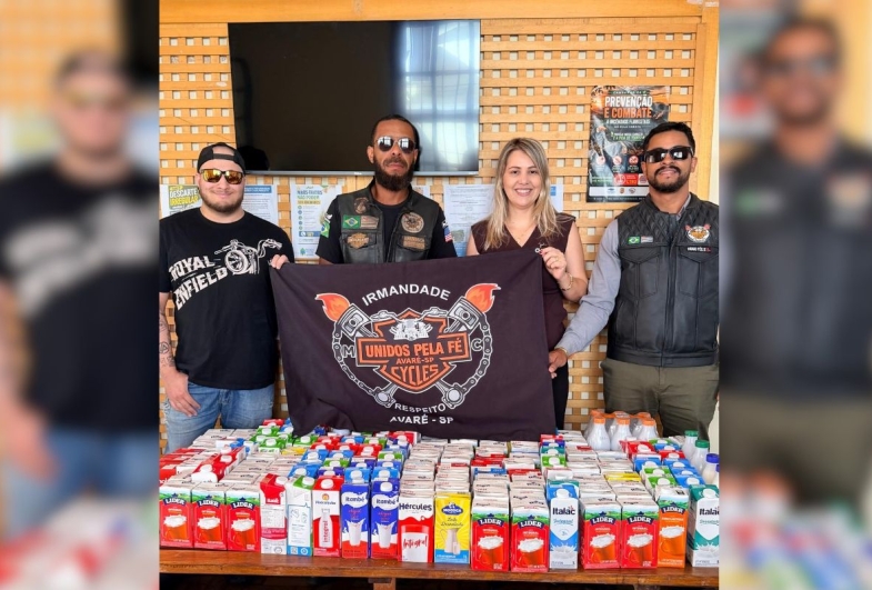 Fundo Social de Avaré recebe doação de 200 litros de leite do Moto Clube Unidos Pela Fé