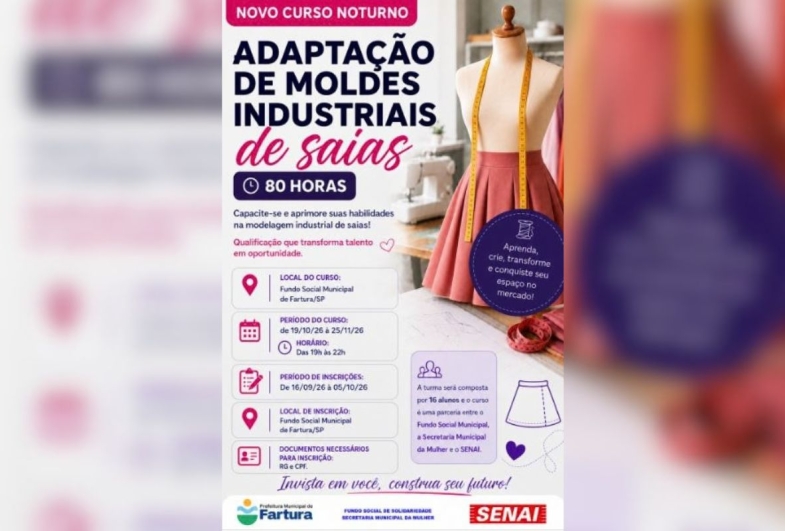 Fartura abre inscrições para curso noturno de adaptação de moldes industriais de vestidos