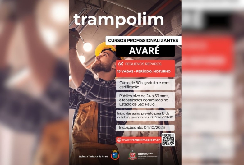 Curso profissionalizante gratuito abre inscrições em Avaré até 4 de outubro
