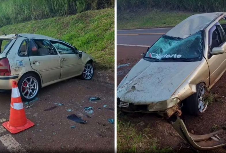 Carro com 6 pessoas capota após ser atingido por outro em rodovia