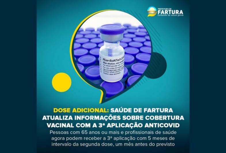 Dose adicional: Saúde de Fartura atualiza informações sobre cobertura vacinal com a 3ª aplicação antiCovid