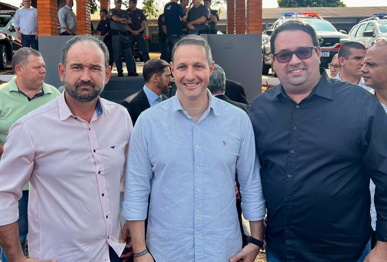 Luciano vice-prefeito, secretário estadual da segurança  pública Guilherme Derrite e presidente da câmara Marcelo