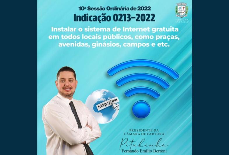 Pitukinha pede internet gratuita em todos espaços públicos de Fartura 