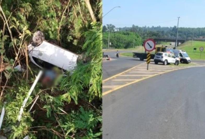 Carro cai em ribanceira após atingir traseira de outro veículo em Itapeva