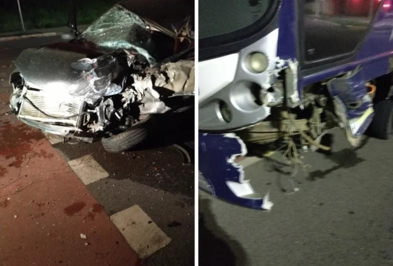 Motorista de carro fica ferido em acidente com ônibus em avenida de Itapetininga