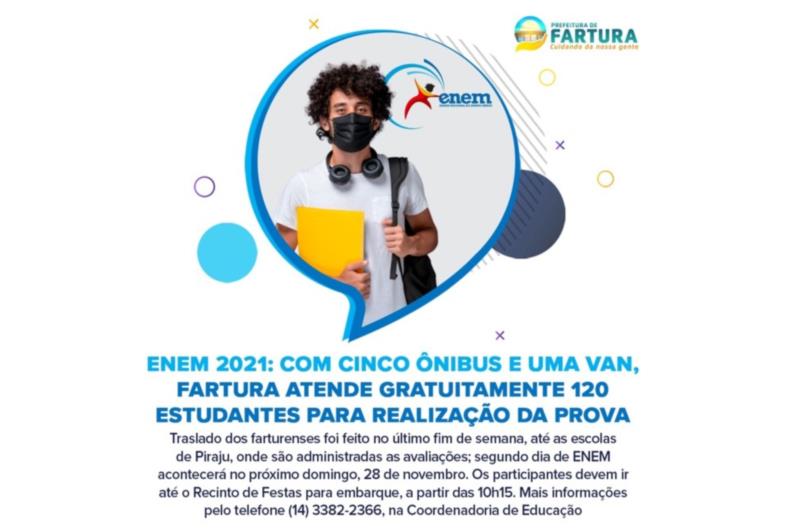 ENEM 2021: Com cinco ônibus e uma van, Fartura atende gratuitamente 120 estudantes para realização da prova